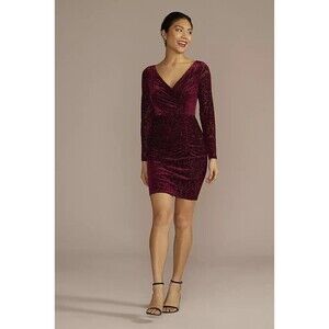 Davids Bridal Dress Burgandy Wine Red 2 Victorian Velvet Print Ruched Party Date